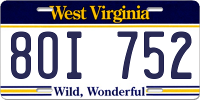 WV license plate 8OI752