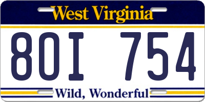 WV license plate 8OI754