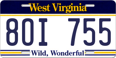 WV license plate 8OI755