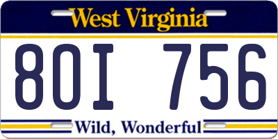 WV license plate 8OI756