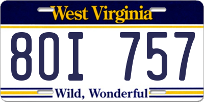 WV license plate 8OI757