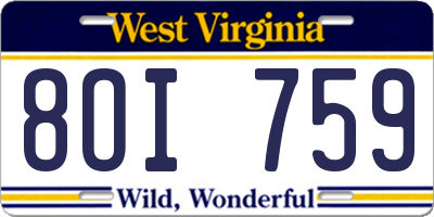 WV license plate 8OI759