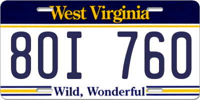 WV license plate 8OI760