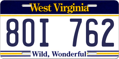 WV license plate 8OI762