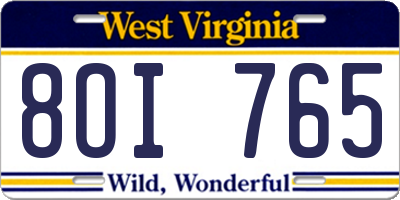 WV license plate 8OI765