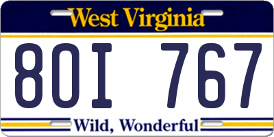 WV license plate 8OI767