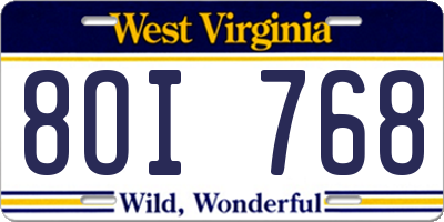 WV license plate 8OI768