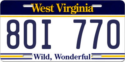 WV license plate 8OI770