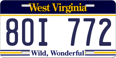 WV license plate 8OI772