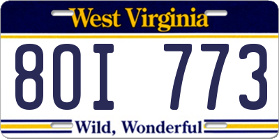 WV license plate 8OI773