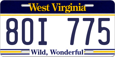 WV license plate 8OI775