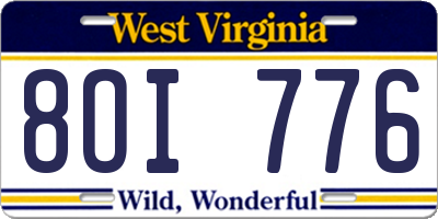 WV license plate 8OI776