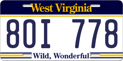WV license plate 8OI778