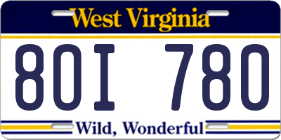WV license plate 8OI780