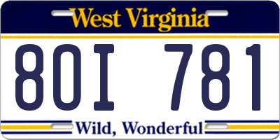 WV license plate 8OI781