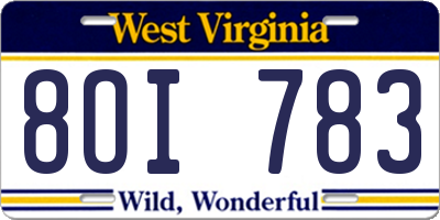 WV license plate 8OI783