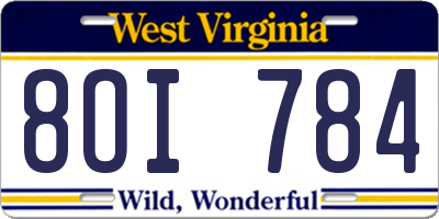 WV license plate 8OI784