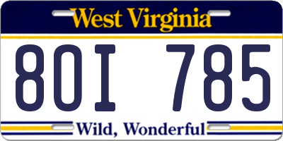 WV license plate 8OI785