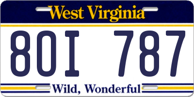 WV license plate 8OI787