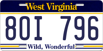 WV license plate 8OI796