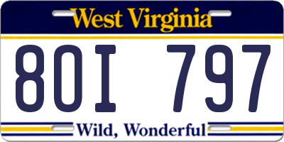 WV license plate 8OI797