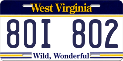WV license plate 8OI802