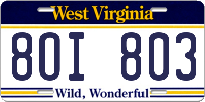WV license plate 8OI803