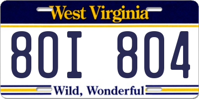 WV license plate 8OI804