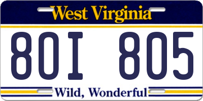WV license plate 8OI805