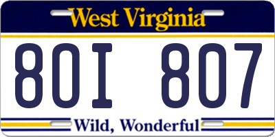 WV license plate 8OI807