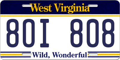 WV license plate 8OI808