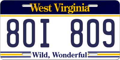 WV license plate 8OI809