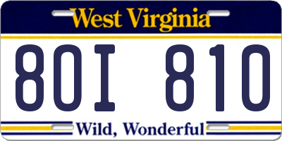 WV license plate 8OI810
