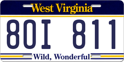 WV license plate 8OI811