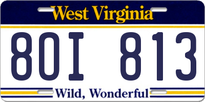 WV license plate 8OI813