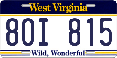 WV license plate 8OI815