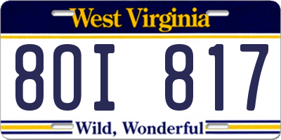 WV license plate 8OI817