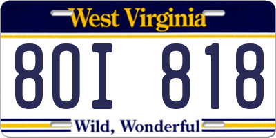 WV license plate 8OI818