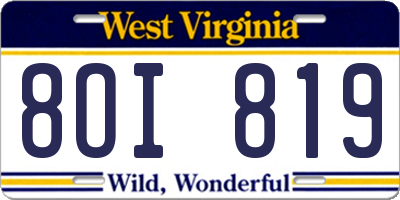 WV license plate 8OI819