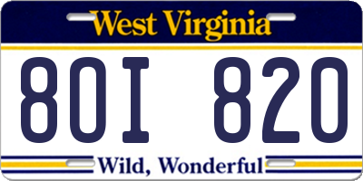 WV license plate 8OI820