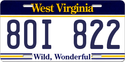 WV license plate 8OI822