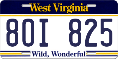 WV license plate 8OI825