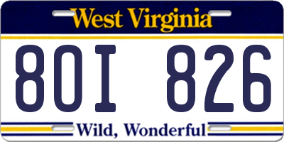 WV license plate 8OI826