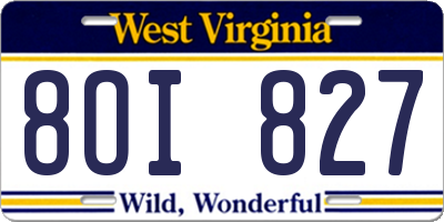 WV license plate 8OI827