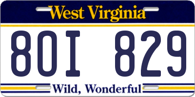 WV license plate 8OI829