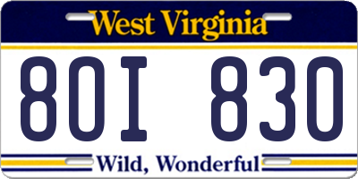 WV license plate 8OI830