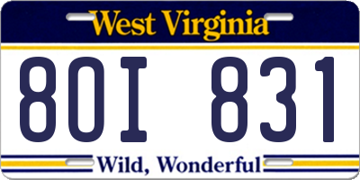 WV license plate 8OI831
