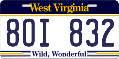 WV license plate 8OI832