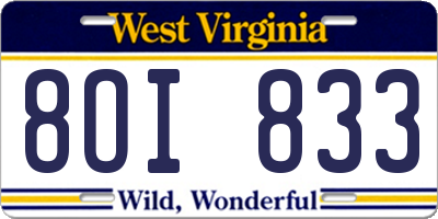 WV license plate 8OI833