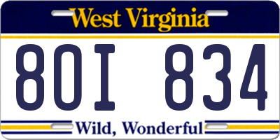 WV license plate 8OI834